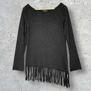 WHBM Womens Sparkly Asymmetric Whimsigoth Sweater Size M Fringe‎ Rockabilly Moto